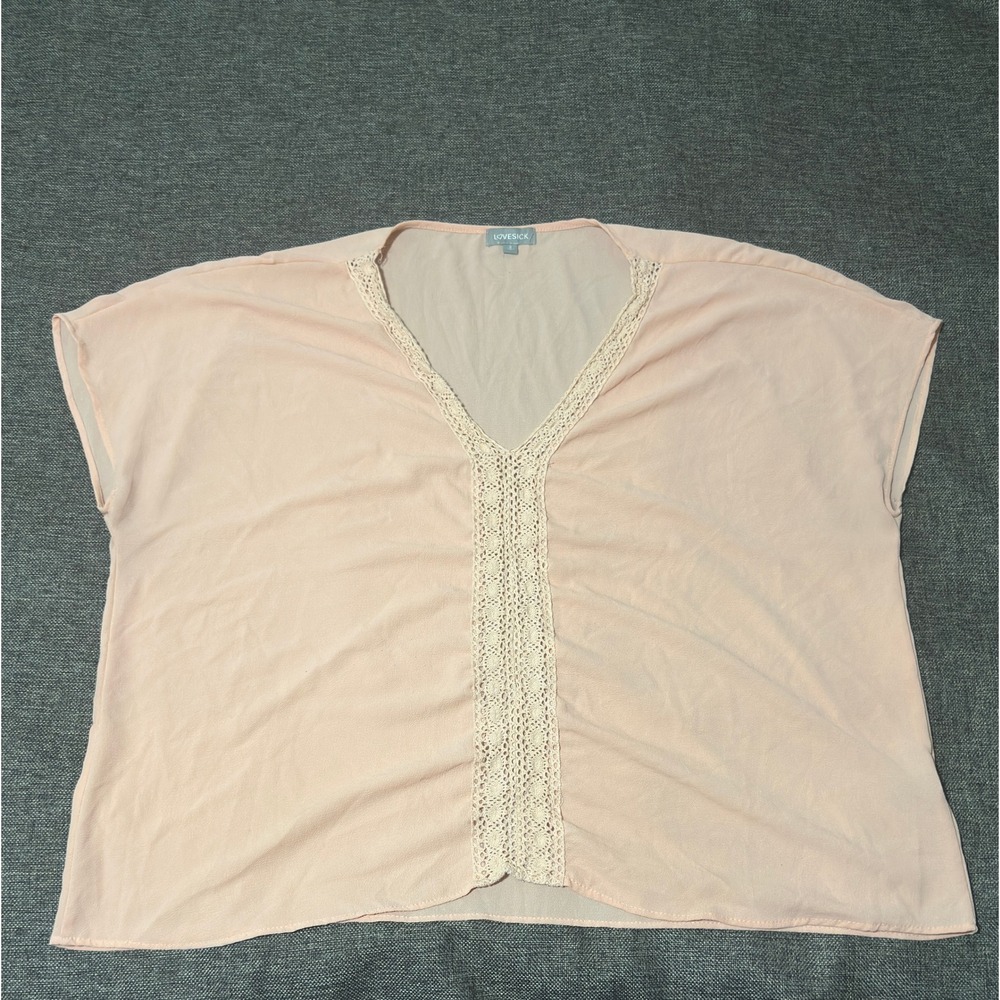 Lovesick Women's 3 Blouse Pink Lace Trim V-Neck Short‎ Sleeve